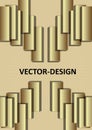 Gold 3d design, leaflet or cover template with 3d golden rectangle composition, embossed ornament. Elegant minimalist