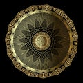 Gold 3d floral greek vector mandala pattern. Ornamental geometric background. Textured greek key meanders ornament with zigzag