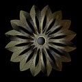 Gold 3d flower. Line art floral mandala pattern. Surface lines ornament. Textured ornamental modern design. Black luxury