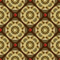 Gold 3d flowers seamless pattern. Vintage floral luxury background. Surface round mandalas, buttons. Vintage golden flowers 3d Royalty Free Stock Photo
