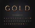 Gold 3d font. Classic golden colored ABC letters and numbers. Elegant metal alphabet. Vector Royalty Free Stock Photo