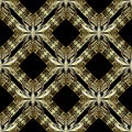 Gold 3d geometric greek vector seamless pattern. Decorative repeat abstract backdrop. Ornamental modern background. Creative