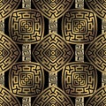 Gold 3d geometric greek vector seamless pattern. Textured ornamental abstract background. Greek key meander ornaments Royalty Free Stock Photo