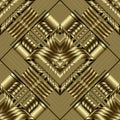 Gold 3d geometric seamless pattern. Ornate vector striped background. Grunge repeat floral gold backdrop. 3d wallpaper. Geometry Royalty Free Stock Photo