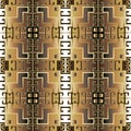 Gold 3d greek vector seamless pattern. Modern geometric background. Repeat plaid tartan backdrop. Ancient style greek Royalty Free Stock Photo