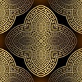 Gold 3d greek vector seamless pattern. Ornamental textured abstract floral background. Surface texture. Mandalas