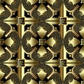Gold 3d greek vector seamless pattern. Repeat tribal background. Greek key meanders ethnic style floral ornaments Royalty Free Stock Photo