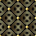 Gold 3d greek vector seamless pattern. Repeat tribal background. Greek key meanders ethnic style mandalas ornament