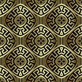 Gold 3d greek vector seamless pattern. Repeat tribal striped background. Greek key meanders ethnic style floral Royalty Free Stock Photo