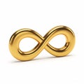 A gold 3D illustration of an infinity symbol, representing eternity and boundlessness Royalty Free Stock Photo