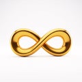A gold 3D illustration of an infinity symbol, representing eternity and boundlessness Royalty Free Stock Photo