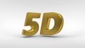 Gold 5D logo isolated on white background with reflection effect. 3d rendering.