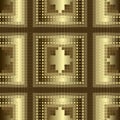 Gold 3d mosaic seamless pattern. Vector golden squares halftone background. Checkered repeat geometric backdrop. Modern digital