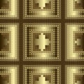 Gold 3d mosaic seamless pattern. Vector golden squares halftone background. Checkered repeat geometric backdrop. Modern digital