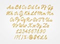 Gold 3d realistic capital and lowercase letters, numbers, symbols and currency signs isolated on a light background. Royalty Free Stock Photo