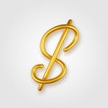 Gold 3d realistic dollar sign on a light background.