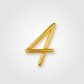 Gold 3d realistic number 4 sign on a light background.