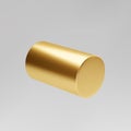 Gold 3d rotating cylinder isolated on grey background. Cylinder pillar, golden pipe. 3d basic geometric shape vector