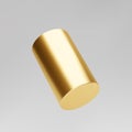 Gold 3d rotating cylinder isolated on grey background. Cylinder pillar, golden pipe. 3d basic geometric shape vector