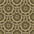 Gold 3d tiled mandalas seamless pattern. Baroque, renaissance style floral background. Luxury repeat backdrop. Vintage flowers, Royalty Free Stock Photo