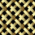 Gold 3d wicker vector seamless pattern. Surface ornamental braided stripes background. Textured grunge repeat backdrop