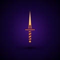 Gold Dagger icon isolated on black background. Knife icon. Sword with sharp blade. Vector Royalty Free Stock Photo