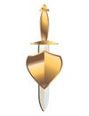 Gold dagger under gold shield