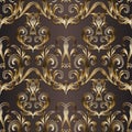 Gold damask seamless pattern. Vector Baroque background. Wallpaper. Hand drawn 3d vintage ornaments. Golden scroll leaves, branch Royalty Free Stock Photo