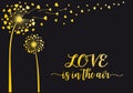 Gold dandelion with flying hearts, vector