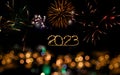 Gold and dark blue Fireworks and bokeh in New Year eve and copy space. Abstract background holiday Royalty Free Stock Photo