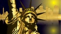 Gold and dark blue New York and statue vector