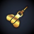 Gold Dart arrow icon isolated on black background. Vector