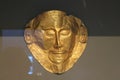 Gold death-mask in Athens Arheological museum. Royalty Free Stock Photo