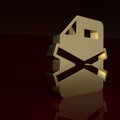 Gold Delete file document icon isolated on brown background. Rejected document icon. Cross on paper. Minimalism concept