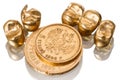 Gold dental crowns and old coin