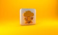 Gold Depression and frustration icon isolated on yellow background. Man in depressive state of mind. Mental health