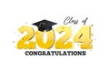 Gold design for graduation ceremony. Class of 2024. Congratulations graduates typography design template. Vector illustration Royalty Free Stock Photo