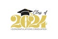 Gold design for graduation ceremony. Class of 2024. Congratulations graduates typography design. Vector illustration