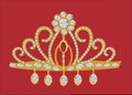 Gold diadem isolated on red