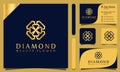 Gold diamond beauty flower logos design vector illustration with line art style vintage, modern company business card template