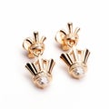 Eccentric Detail Crown Gold And Diamond Earrings With Robotic Motifs