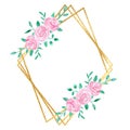 Gold diamond frame with watercolor flower illustration