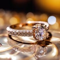 Gold Diamond Ring Closeup, Luxury Wedding Jewelry, Marriage Gift, Precious Brilliant Ring Royalty Free Stock Photo