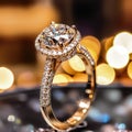 Gold Diamond Ring Closeup, Luxury Wedding Jewelry, Marriage Gift, Precious Brilliant Ring Royalty Free Stock Photo