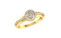 gold and diamond ring double rounded shape design on white transparent background