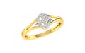 gold and diamond ring double rounded shape design on white transparent background