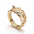 Gold Wolf Diamond Leaf Ring - Tangled Forms Inspired Crown Design Royalty Free Stock Photo