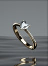 The gold diamond ring float on the surface of the water. Heart diamond ring design with 3D Royalty Free Stock Photo