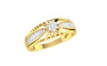 gold and diamond ring flower shape design and light weight on white transparent background