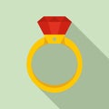 Gold diamond ring icon, flat style Royalty Free Stock Photo